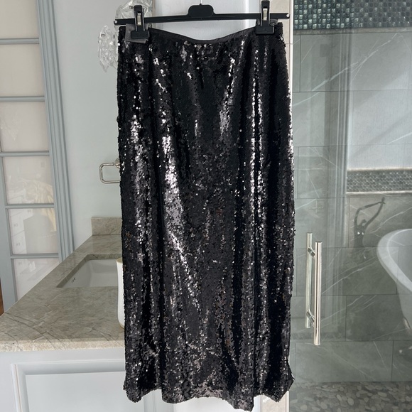 ZARA SEQUIN MIDI SKIRT BLACK - Picture 12 of 13